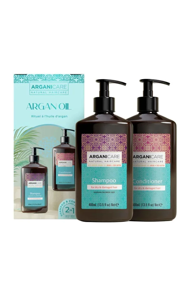 Coffret shampoing & après-shampoing ultra-nourrissant – Argan & karité – Cheveux bouclés – 2 x 400 ml