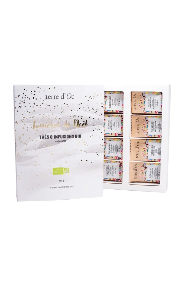 Coffret thés noir, blanc & vert bio – Thés de Noël – 48 sachets