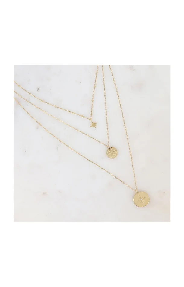 Collier 3 rangs – Acier inoxydable & strass – Doré & Blanc