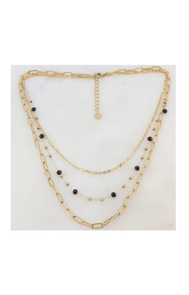 Collier 3 rangs – Acier inoxydable doré & pâtes de verre