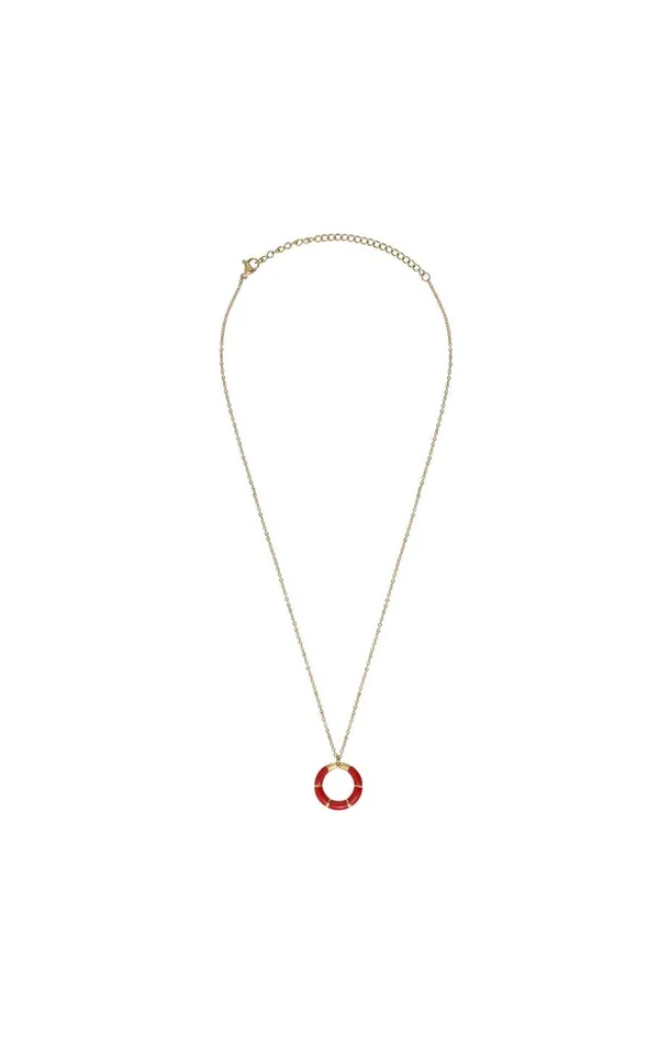 Collier – Acier doré & émail rouge