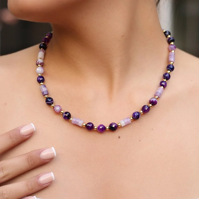 Collier – Laiton plaqué or & améthyste