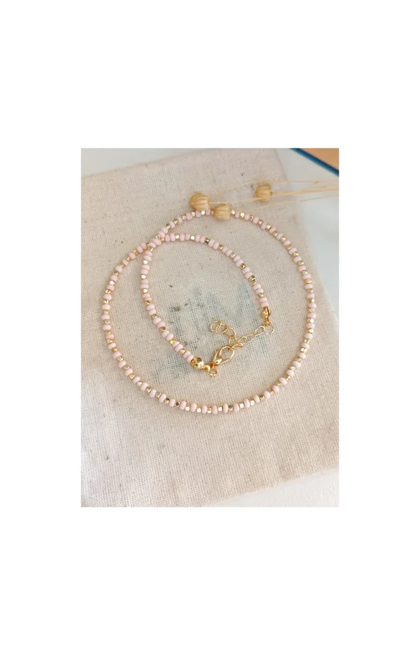 Collier – Laiton plaqué or & perles Miyuki – Rose pastel