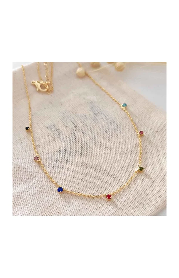 Collier – Laiton plaqué or & perles synthétiques multicolores