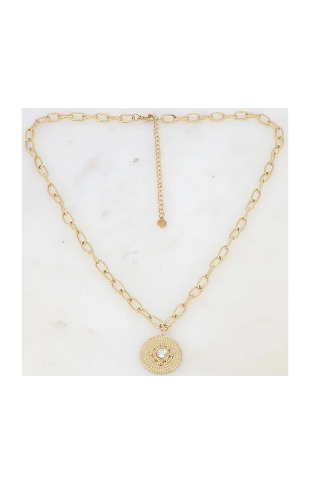 Collier à maillons – Acier inoxydable doré & strass