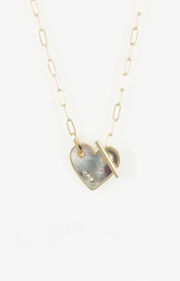 Collier cœur – Acier inoxydable – Doré & nacre