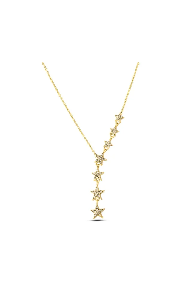 Collier étoile filante – Laiton plaqué or & zircons