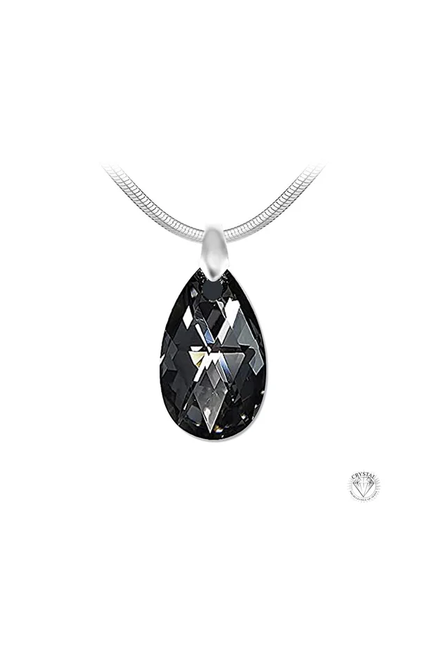 Collier pendentif – Acier inoxydable & cristal – Argenté & noir