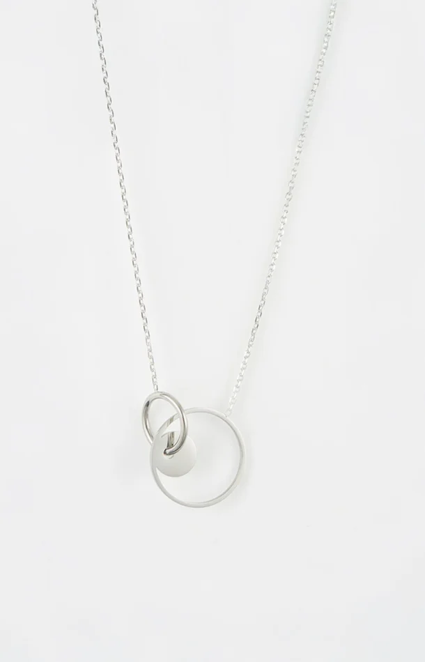 Collier pendentif – Acier inoxydable & nacre – Argenté & blanc