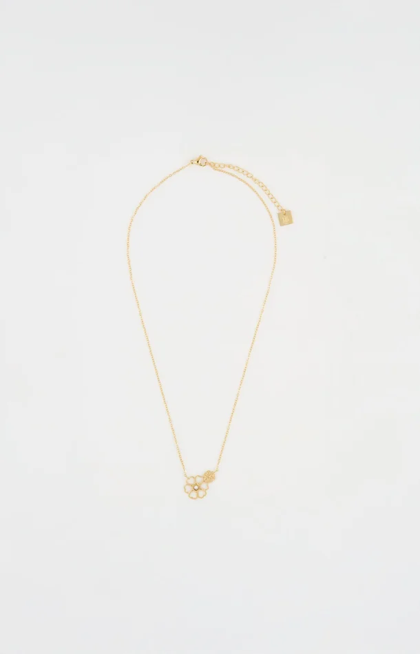 Collier pendentif fleur- Acier inoxydable – Doré