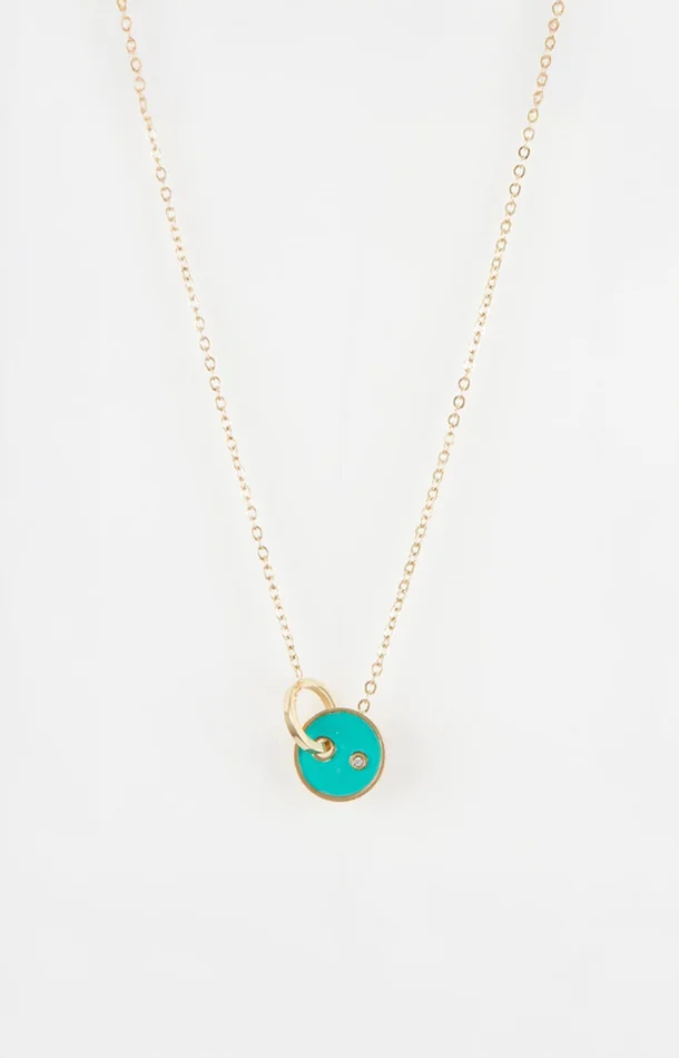 Collier pendentif pierre sertie – Acier inoxydable – Doré & turquoise