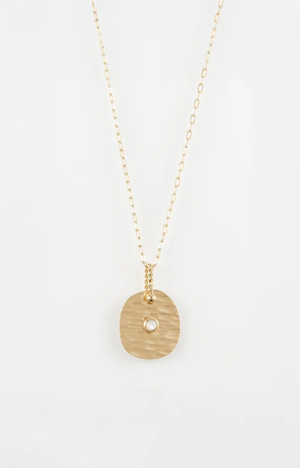Collier pendentif rond – Acier inoxydable & nacre – Doré