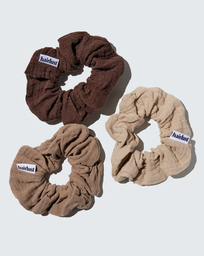 Cotton Scrunchies, Medium, 3-Pack, Café
