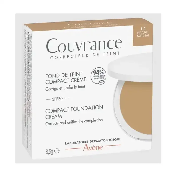 COUVRANCE FOND DE TEINT COMPACT CREME 1.1 NATUREL SPF30 8.5G AVENE