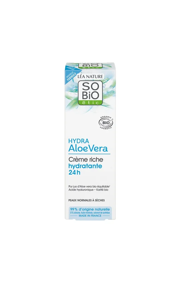 Crème riche hydratante bio – Aloe vera – Peaux normales à sèches