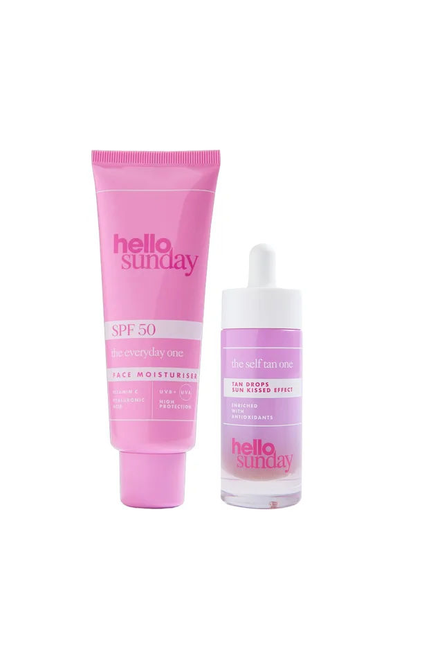 Crème solaire SPF 50 & gouttes autobronzantes – Acide hyaluronique & vitamine C – Visage