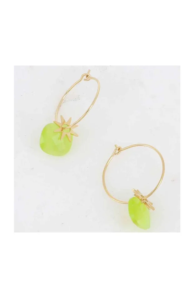 Créoles – Acier inoxydable doré & pâtes de verre lime