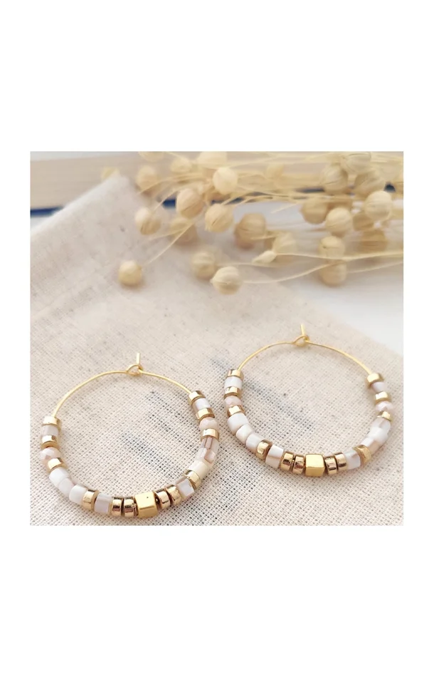 Créoles – Laiton plaqué or & perles