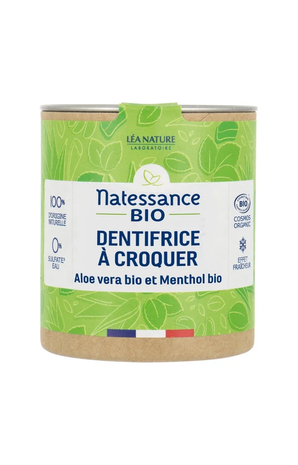 Dentifrice à croquer bio – Aloe vera & menthol – 80 unités