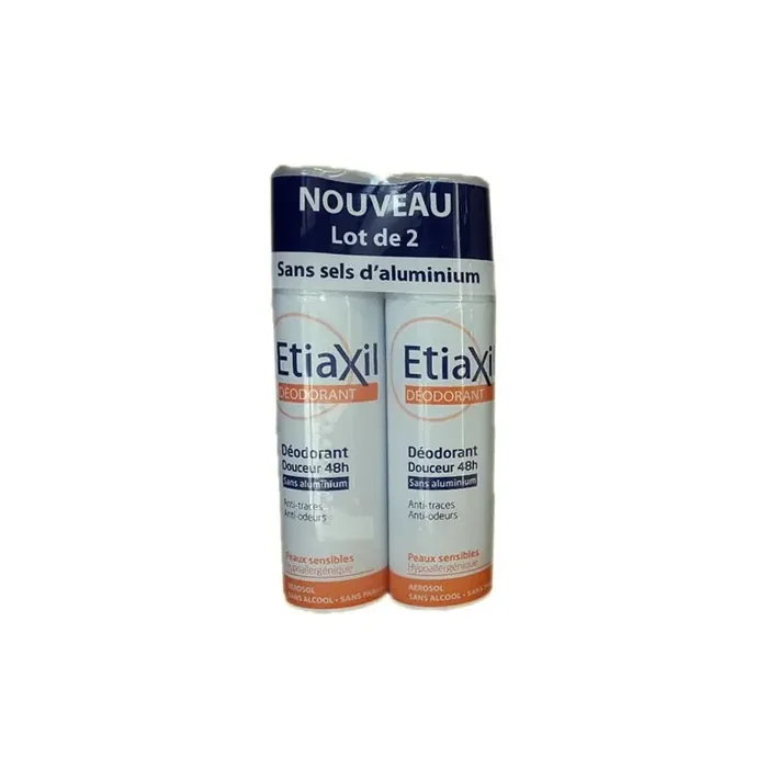 DEODORANT DOUCEUR 48H Peau sensible LOT DE 2 sprays de 150ML ETIAXIL