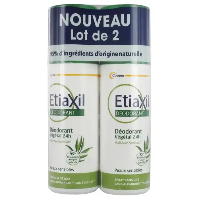 DEODORANT VEGETAL 24H Peau sensible LOT DE 2 X 100ML SPRAY ETIAXIL