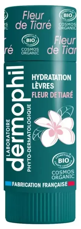 Dermophil Certifié Bio Stick Lèvres Protection Lèvres Goût Fleur de Tiaré 4 g – Goût Fleur de Tiaré