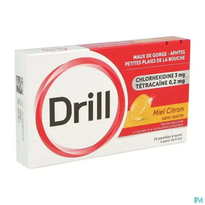 Drill miel citron sans sucre pastille à sucer 24
