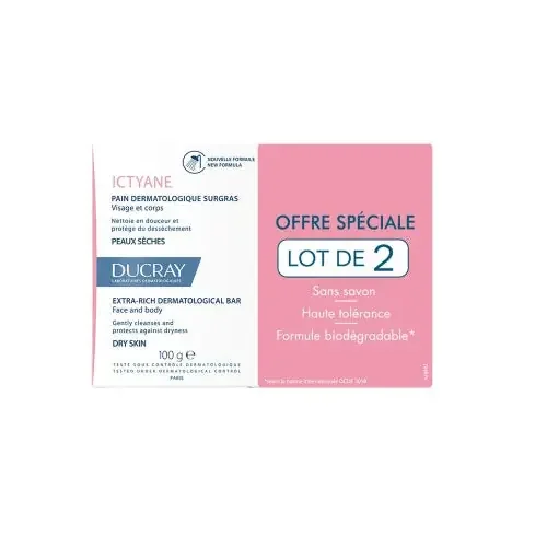 DUCRAY ICTYANE Pain Surgras – Lot de 2x100G