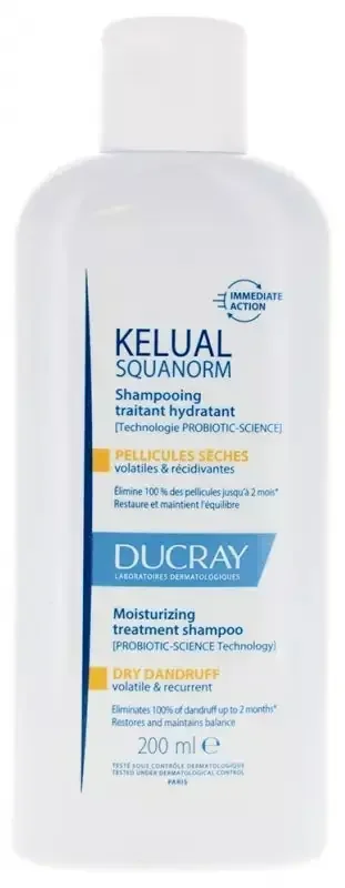 Ducray Kelual Squanorm Shampoing Traitant Hydratant Pellicules Sèches Volatiles & Récidivantes 200 ml
