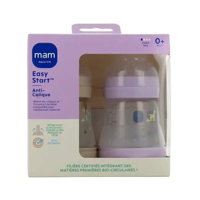 EASY START ANTI COLIQUE 0MOIS+ DEBIT LENT 2X160ML LILAS SABLE MAM