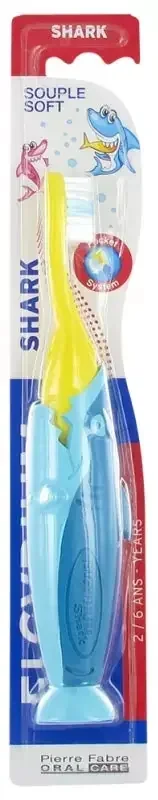 Elgydium Brosse à Dents Junior 7/12 Ans Shark 1 U – Couleur Turquoise et Jaune