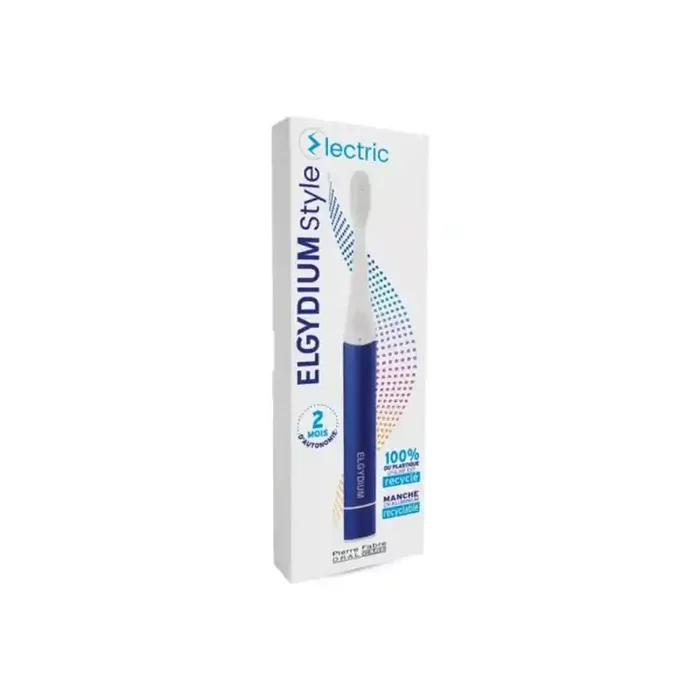 Elgydium Style brosse a dents electrique bleue 100% plastique recycle