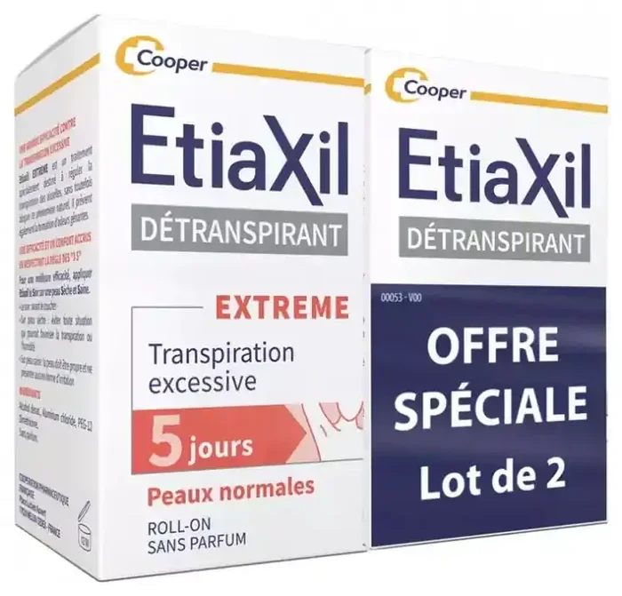 Etiaxil Détranspirant Extrême Aisselles Peaux Normales Transpiration Excessive Roll-On 2 x 15 ml