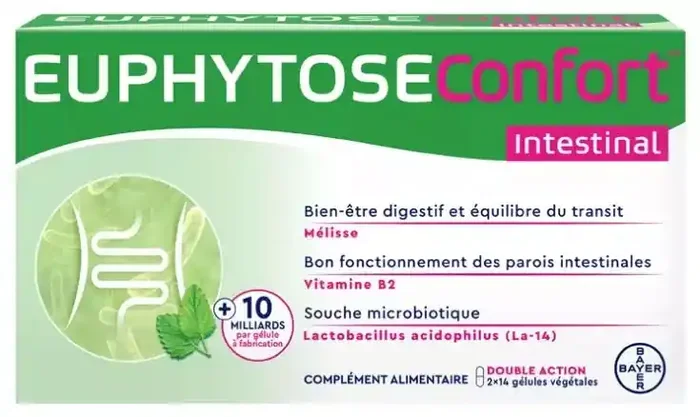 Euphytose Confort Intestinal – Complément Alimentaire Pour le Confort Intestinal – 28 Gélules – Bien-Être Digestif et Équilibre du Transit Grâce à la Mélisse