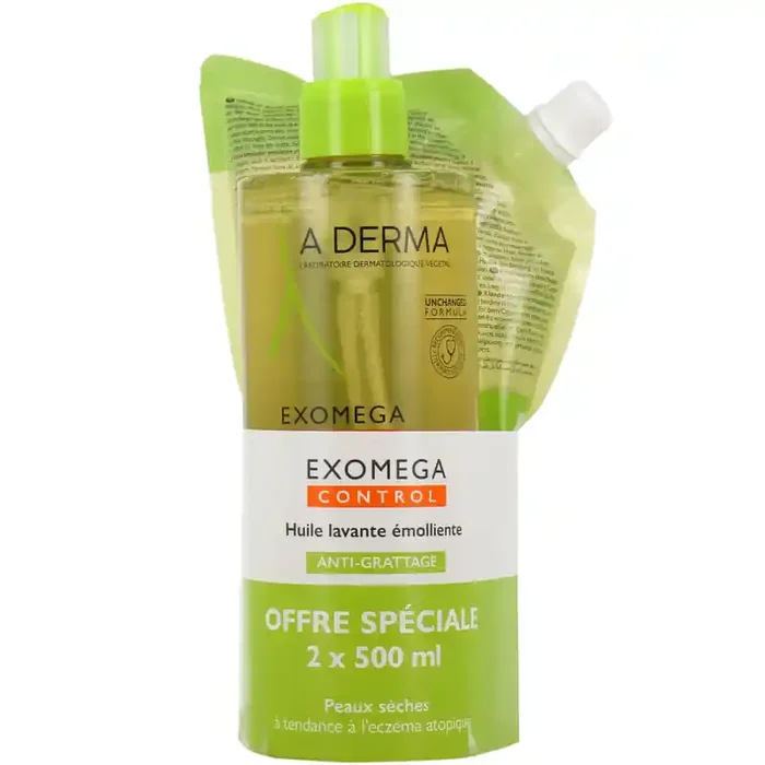 EXOMEGA CONTROL HUILE LAVANTE EMOLLIENTE ANTI-GRATTAGE LOT 2x500ML A-DERMA