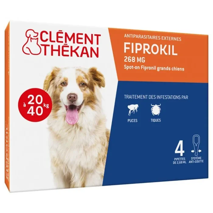 FIprokil Anti-Puces Anti-Tiques Chien 20-40kg 4 Pipettes 2.68ml x 4 pipettes Clement-Thekan