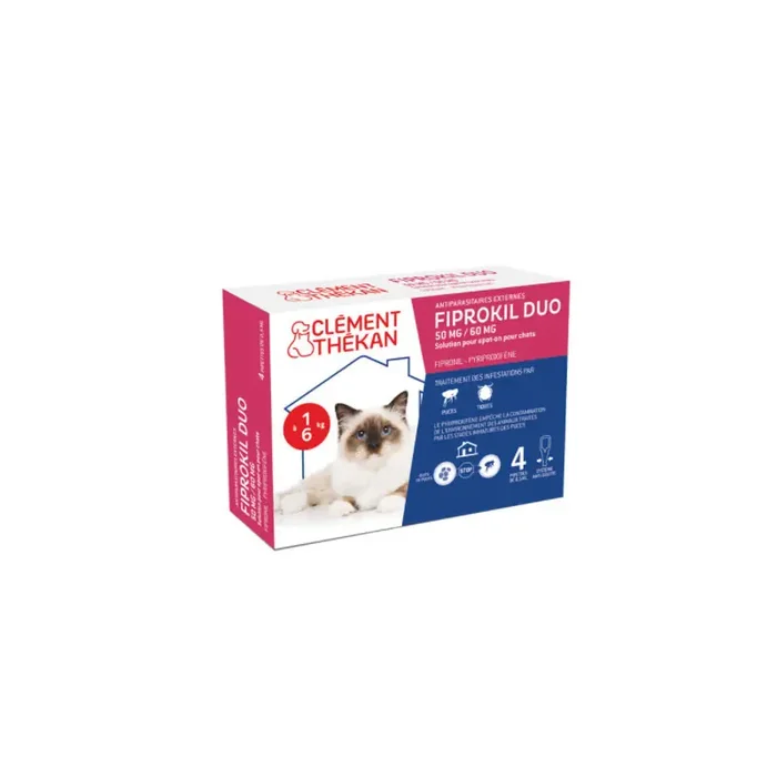 FIPROKIL DUO 50MG/60MG CHATS 1 à 6 KG 4 PIPETTES CLEMENT THEKAN