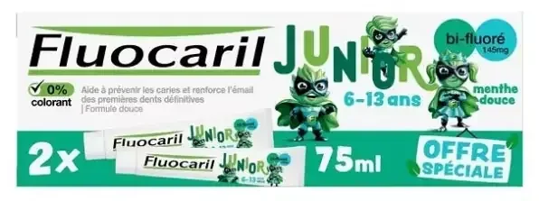 Fluocaril Junior Dentifrice 6-13 Ans Menthe Douce 2 x 75 ml