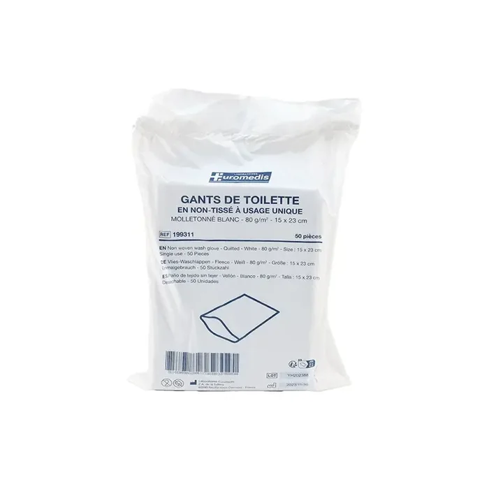 Gants de toilette jetable molletonné blanc 15cm x 23cm