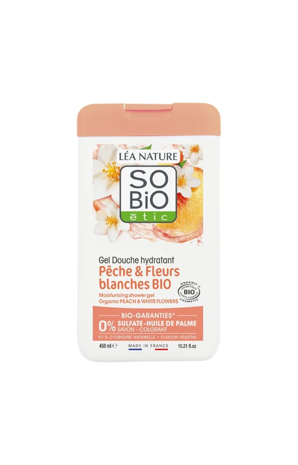 Gel douche bio hydratant – Pêche & fleurs blanche – 450 ml