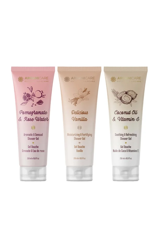 Gels douche hydratants – Eau de rose, noix de coco & vanille – 3 x 250 ml