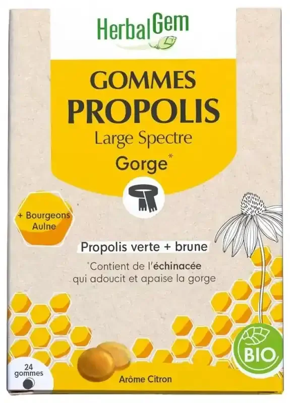 HerbalGem Gommes Propolis Large Spectre Gorge Bio
