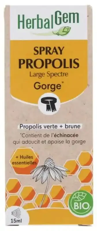 Herbalgem Propolis Large Spectre Spray Bio Dès Les Premiers Signes du Refroidissement 15 ml