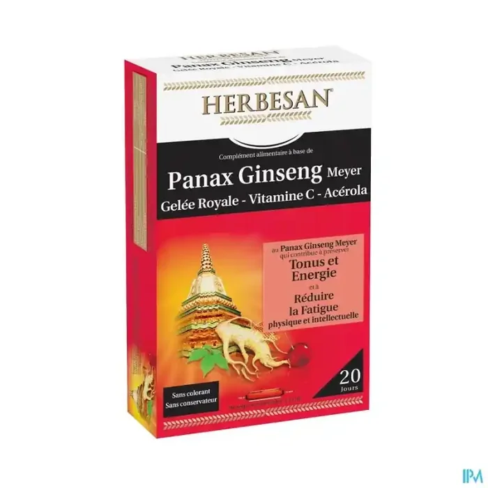 Herbesan panax ginseng meyer gelee royale vitamine c acerola ampoule buvable 20