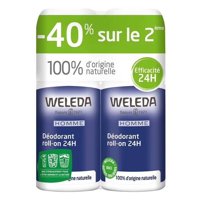 Homme – D&eacute;odorant Roll-on 24h – 100% d’Origine Naturelle 2 x 50 ml