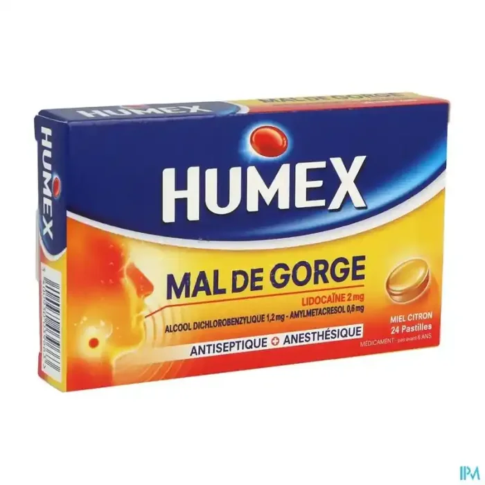 Humex mal gorge lidocaine miel citron pastille 24