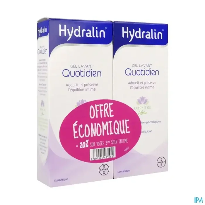 Hydralin quotidien gel lavant 200ml x2 20% offert sur 2eme flacon