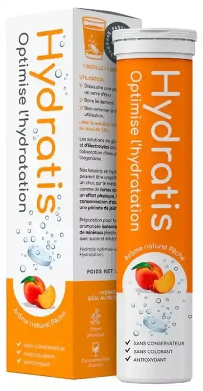 Hydratis Pastilles Hydratation Accélérée – Boisson Électrolytes Magnésium Zinc Potassium – 20 Pastilles – Arôme Pêche