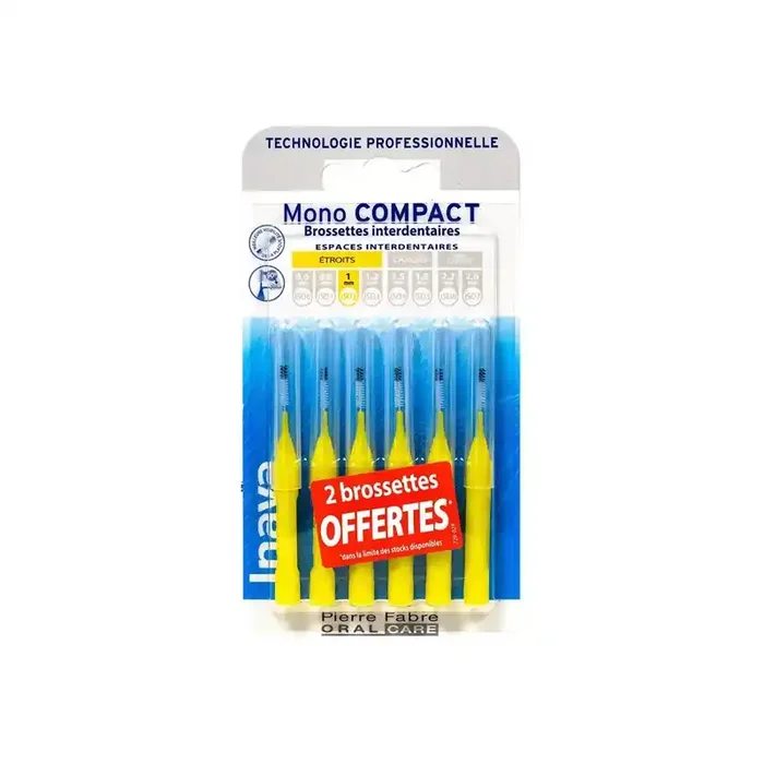Inava Mono Compact 6 brossettes interdentaires jaunes ISO 2 – 1mm