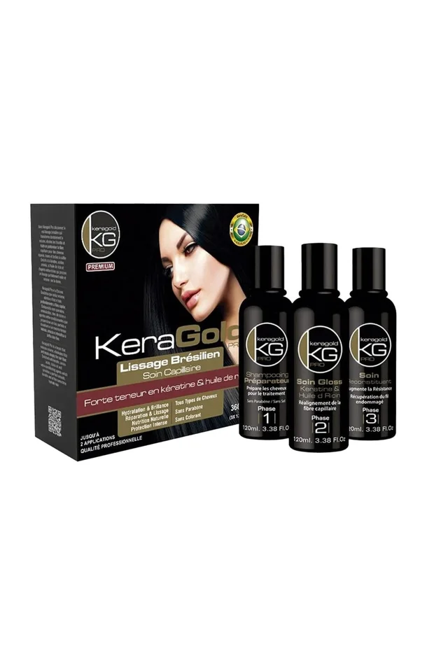 Kit de lissage brésilien – Kératine & huile de ricin – 3 x 120 ml
